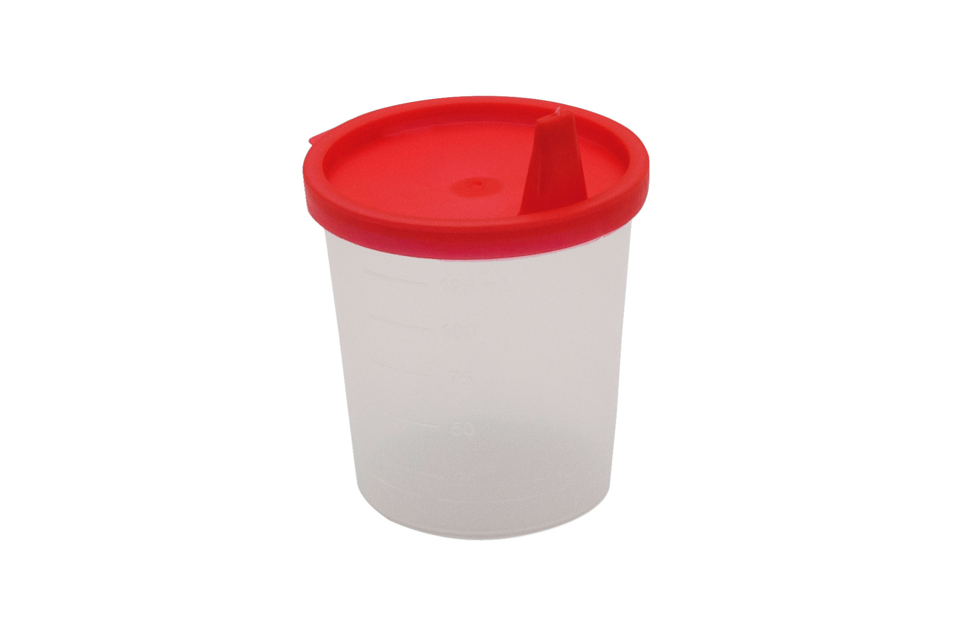 medi-inn® CLASSIC Urinbecher 125 ml, mit Deckel und rotem Ausguss