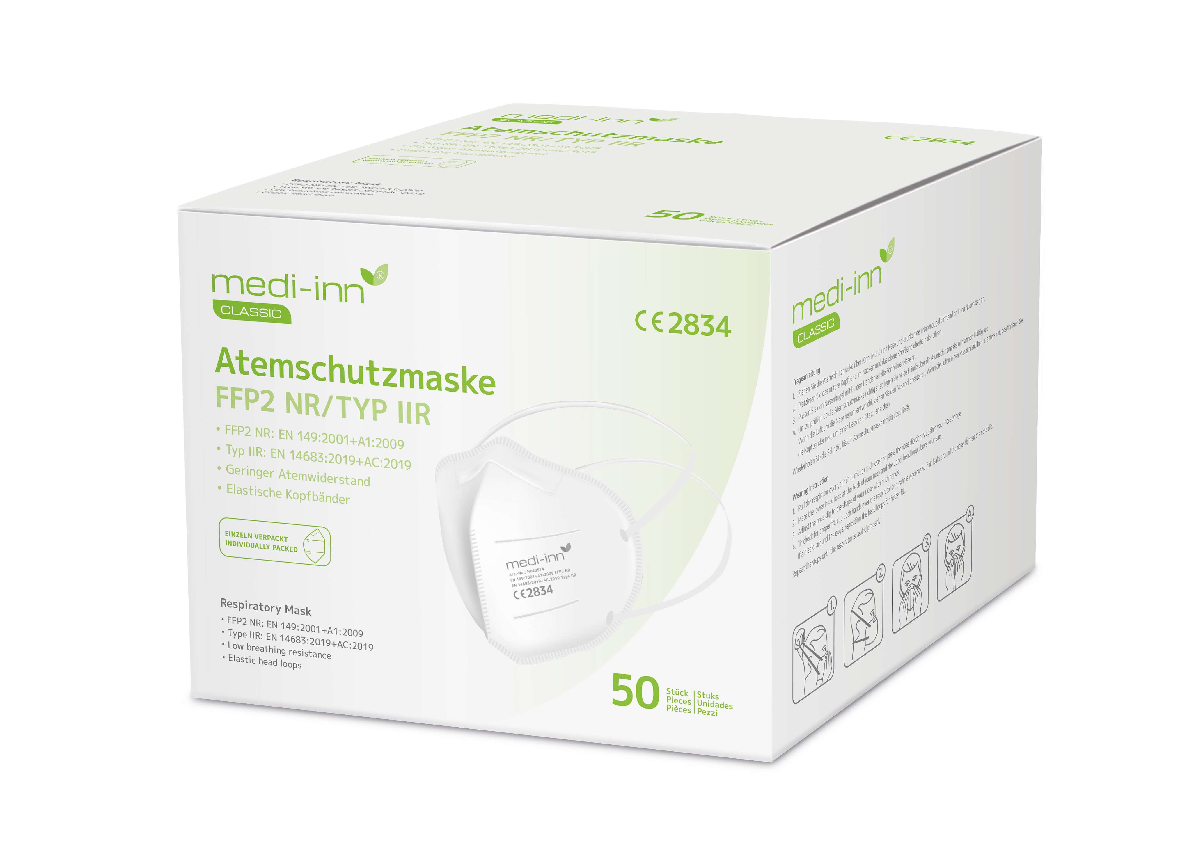medi-inn® CLASSIC Atemschutzmaske
FFP2 NR / Typ IIR